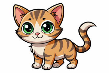 Obraz premium Cartoon Illustration of a Cute Orange and Brown Tabby Cat with Big Green Eyes