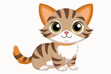 Cartoon Illustration of a Sitting Tabby Cat with Big Eyes