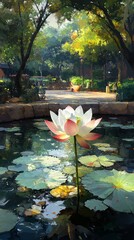 Lotus Flower Urban Oasis Buddhism, Hinduism Religion Spiritual Symbol - Generative AI