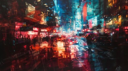 Abstract interpretation of a bustling city at night 
