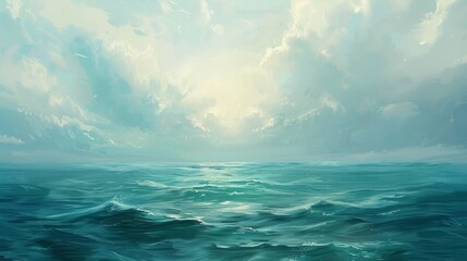 Obraz premium Peaceful ocean waves under a dramatic sky just after sunrise