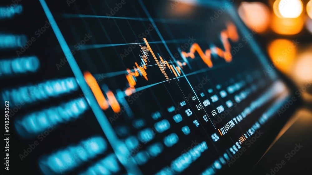 Aufkleber close-up view of a financial stock chart showing market trends and data analysis with a blurred back
