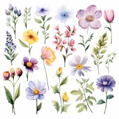 Beautifully detailed watercolor flowers in a range of colors and styles showcasing botanical elegance.