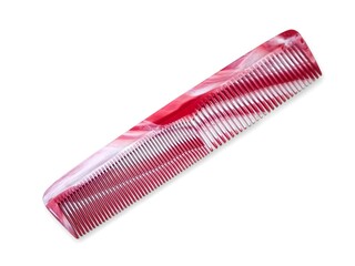 Top view of a plastic comb featuring a two-colored design, isolated on white background.