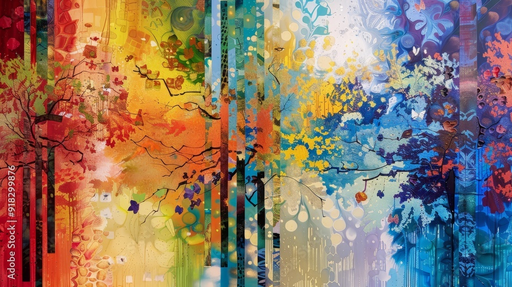 Poster vibrant abstract artwork featuring colorful patterns and textured layers
