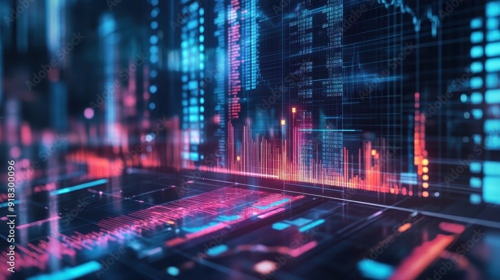 Aufkleber futuristic digital data visualization, abstract technology and financial stock market concept with g