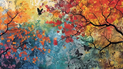 Contrast of life: a split portrayal of day and night with intertwining trees