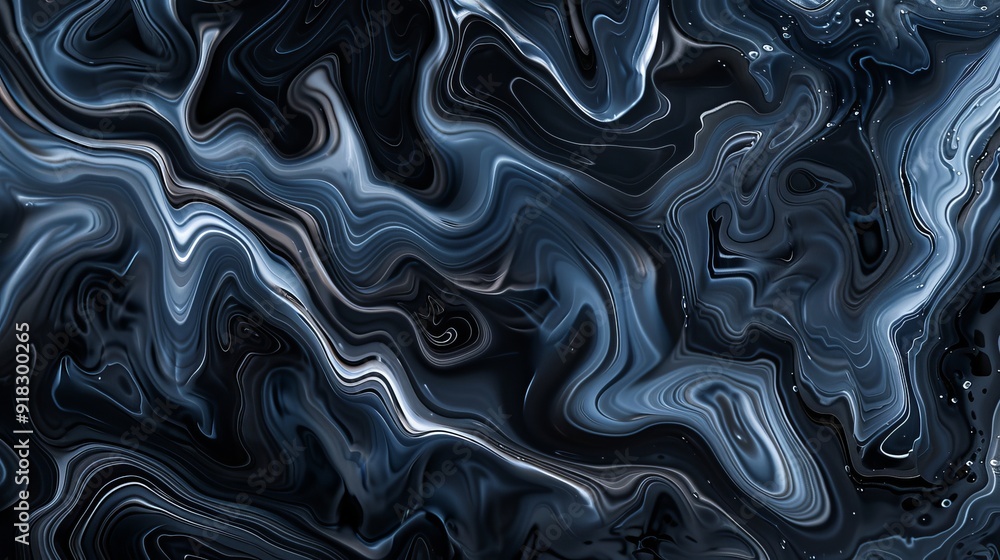 Poster abstract swirling patterns in dark blue and black tones create a mesmerizing visual effect