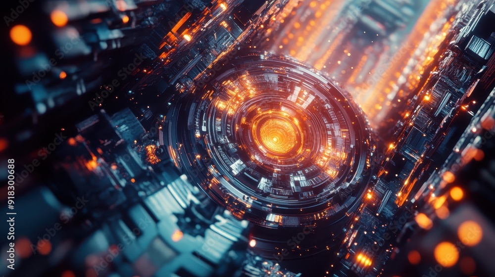 Aufkleber futuristic technology background with abstract cyber circuits and glowing elements. high-tech digita