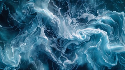 Obraz premium Abstract swirling patterns of blue and white waves created through fluid art technique