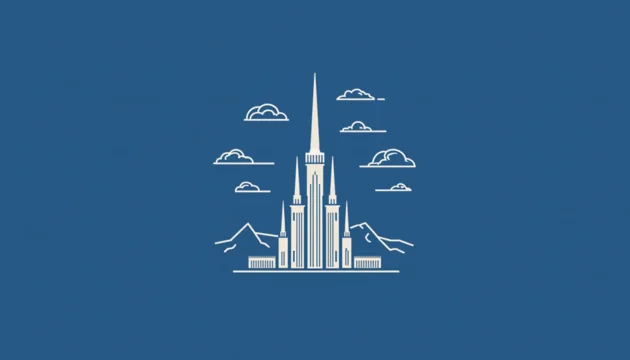 Minimalist logo of Utah's renowned Salt Lake Temple, Generative Ai