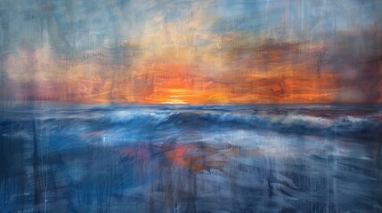 Fototapeta premium Vibrant sunset over turbulent ocean waves at twilight