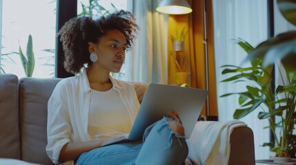 Woman conducting a counseling session via video call, providing virtual support.