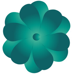 Flowers with green color gradation, petals and small flower pistils in the middle, 3d, png, transparent