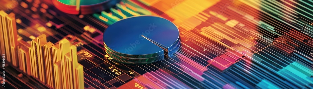 Poster vibrant abstract representation of data analysis and technology with colorful graphs, charts, and di