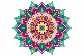 Colorful Mandala with a Central Flower and Multiple Layers of Petals