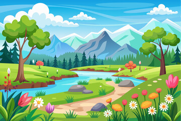 Naklejka premium A Winding River Through a Picturesque Mountain Valley