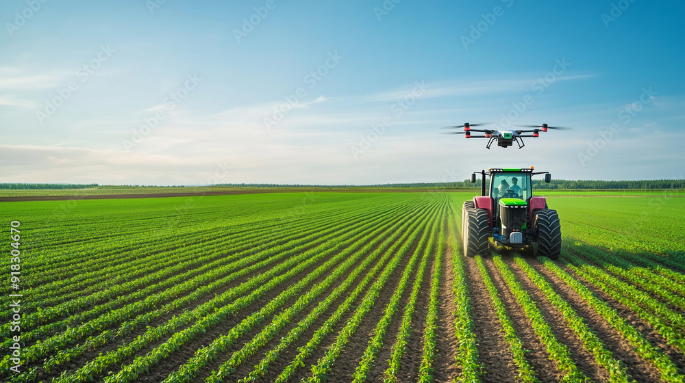 Aufkleber automated tractors working in agricultural fields, large fields where autonomous tractors equipped w