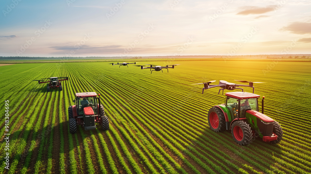Aufkleber automated tractors working in agricultural fields, large fields where autonomous tractors equipped w