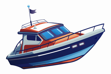 Naklejka premium A red and blue motorboat with a black flag flying from the mast