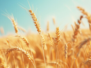 Fototapeta premium Golden Wheat Stalks in a Field During Sunset