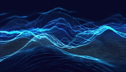 Wave of colorful bright particles. Sound and music visualization.