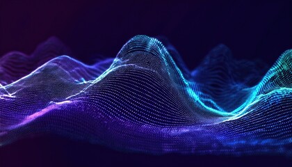 Wave of colorful bright particles. Sound and music visualization.