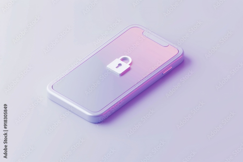 Poster a smartphone with a padlock symbol on the screen, set against a soft purple gradient background