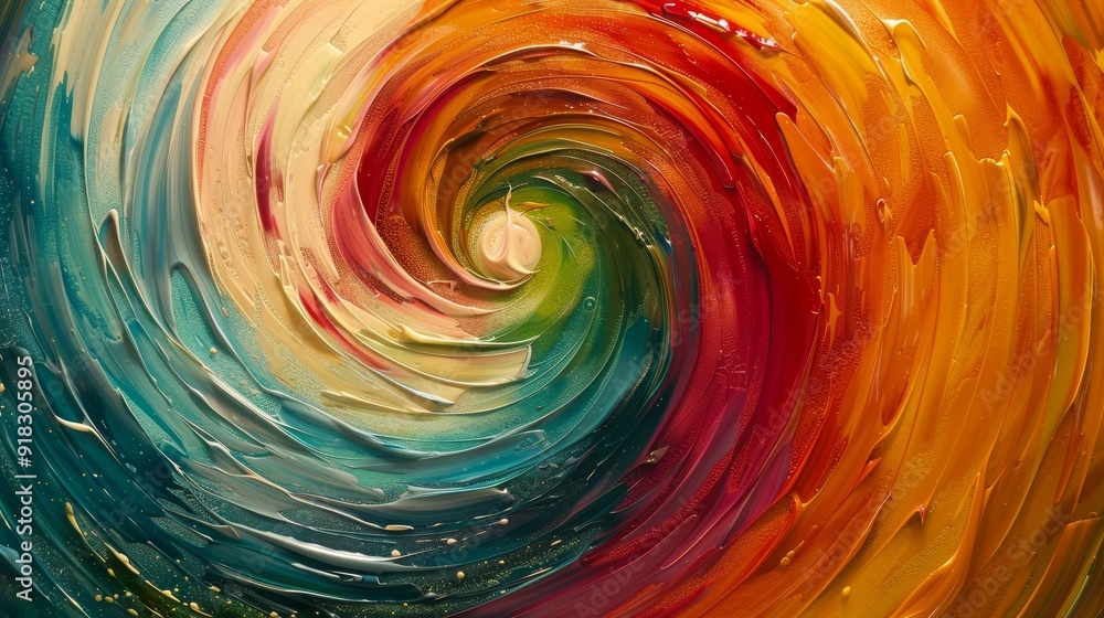 Poster colorful swirling abstract design showcasing vibrant hues in a dynamic spiral pattern