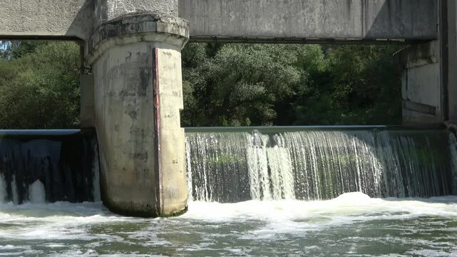 The water weir in Werne in the sunshine to generate electricity on the River Lippe.