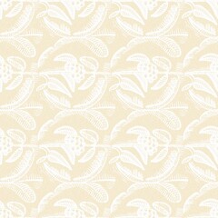 Modern white on cream lace effect wedding background texture. Soft tonal linen openwork block print with subtle hand drawn lattice damask printed fabric backdrop. 