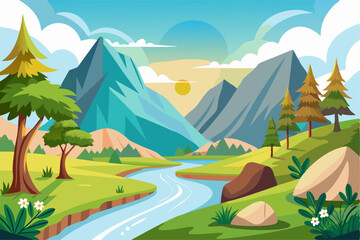 Obraz premium Serene River Winding Through Lush Mountain Valley