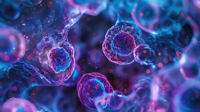 A detailed image of pancreatic cells under a microscope.