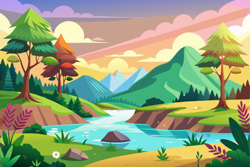 Serene Mountain Landscape with River and Trees