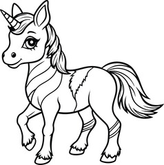 Magic Cute unicorns silhouettes. Stylish icons, vintage, background, horses tattoo. outline, isolated different unicorn body, Hand drawn vector illustration collection.