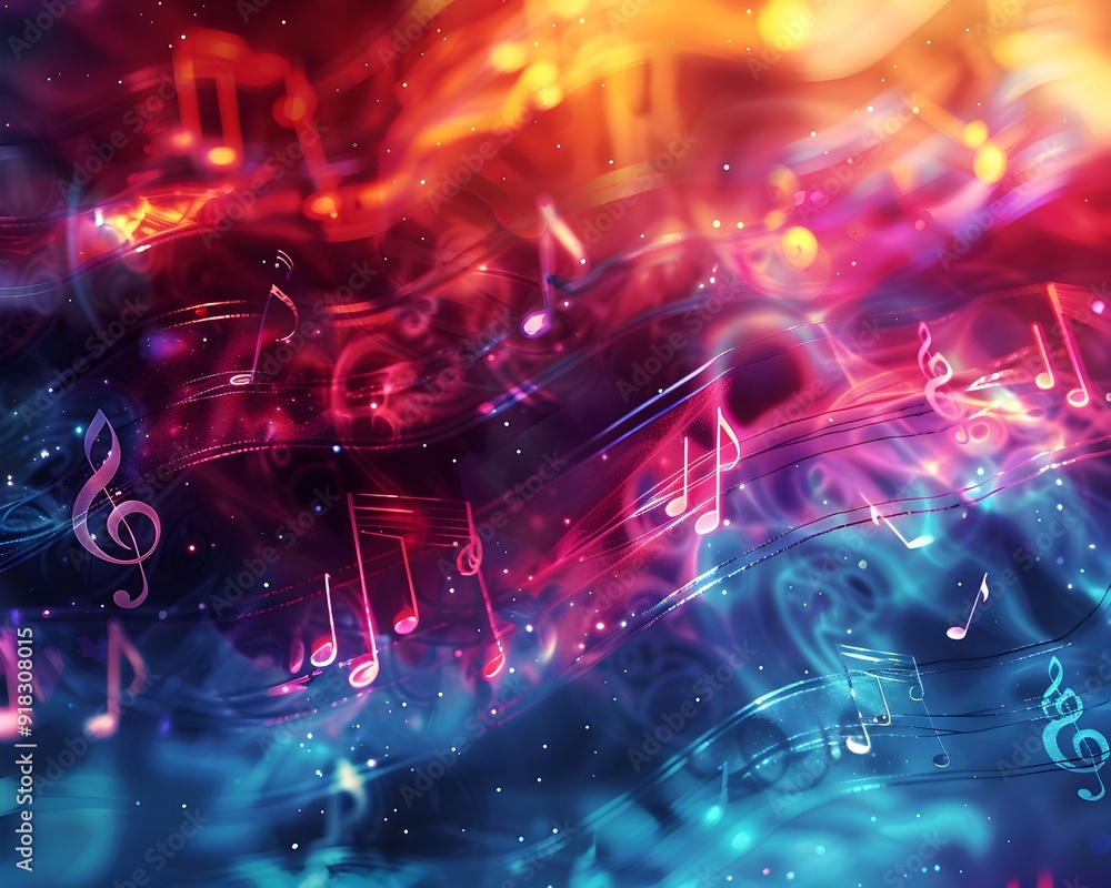 Aufkleber vibrant kaleidoscopic music notes composition with colorful abstract pattern