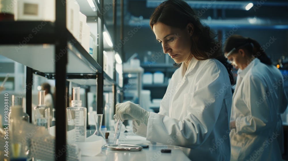 Poster scientist conducting experiments in a laboratory during the day