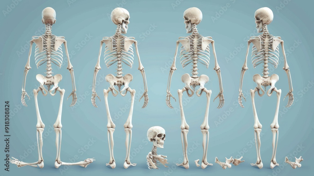Poster diagram showing the major bones in the skeletal system.