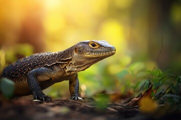 Monitor Lizard walking through a jungle.