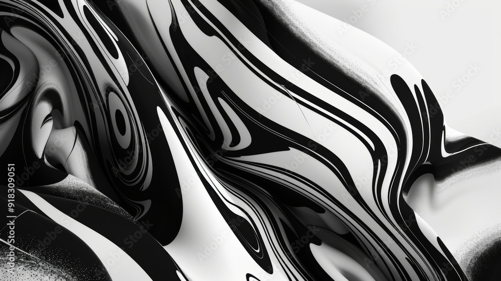 Poster abstract black and white marbled texture with swirling patterns and smooth curves