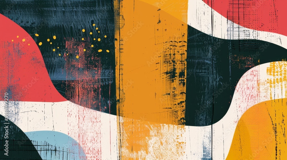 Poster abstract colorful patterns with textured layers on a canvas, showcasing vibrant hues and dynamic sha