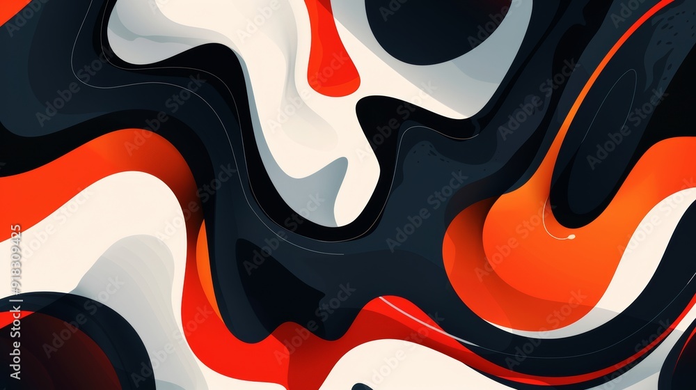 Poster abstract swirl of red, white, and black colors creating a dynamic visual effect
