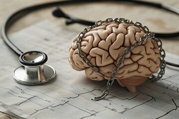 Brain with a heavy chain wrapped around it.