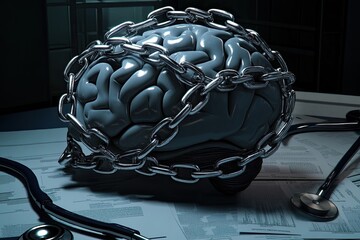 Brain with a heavy chain wrapped around it.