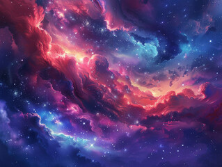 Obraz premium A Cosmic Landscape of Vivid Nebulae and Shimmering Stars