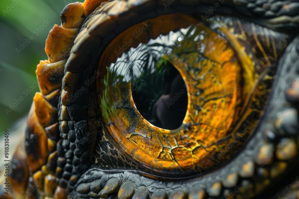 Poster macro shot capturing the intricate details and textures of a reptile's eye and surrounding scales
