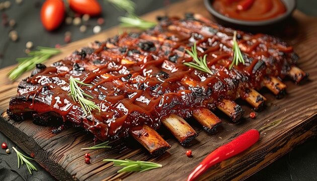  Smoked grilled beef ribs bar b q with red sauces