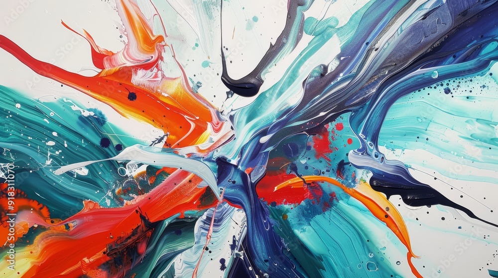 Poster Abstract art featuring vibrant swirls of color on a canvas background