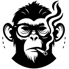 Silhouette of a monkey's face smoking