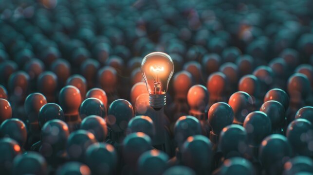 A light bulb emerging from a crowd, symbolizing a standout idea.